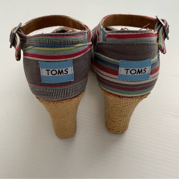 Toms Sienna striped strappy wedge sandals size 9.5 W - Picture 2 of 10